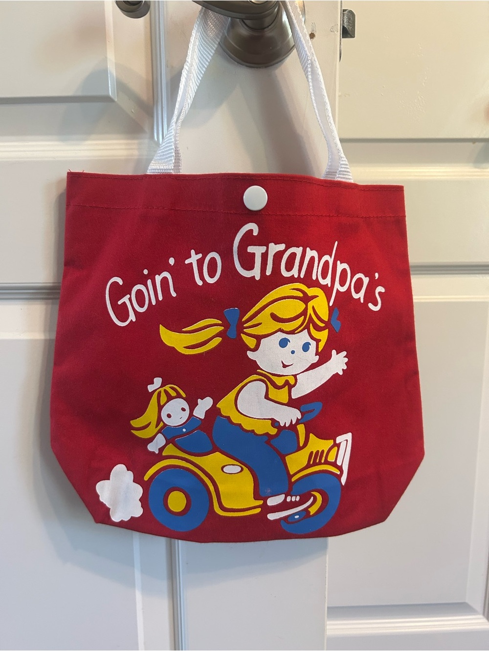 Vintage Red 'Goin' to Grandpa's' Girls Tote Bag